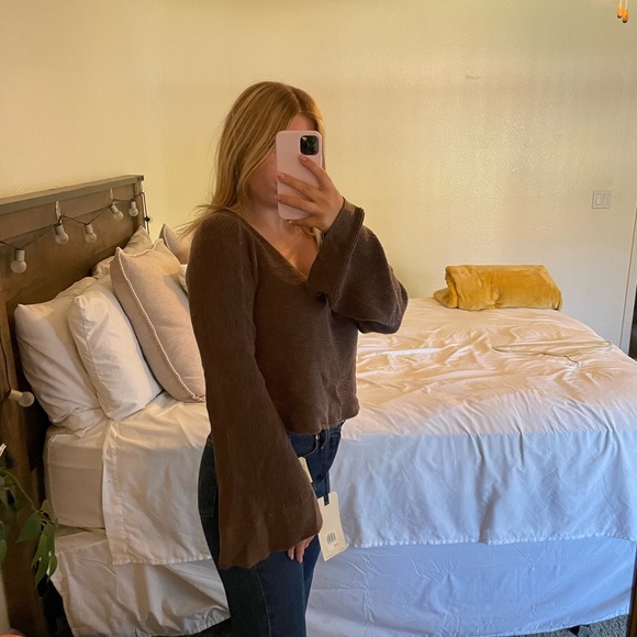 Free People Starman Ribbed Bell Sleeve Sweater - Picture 5 of 6